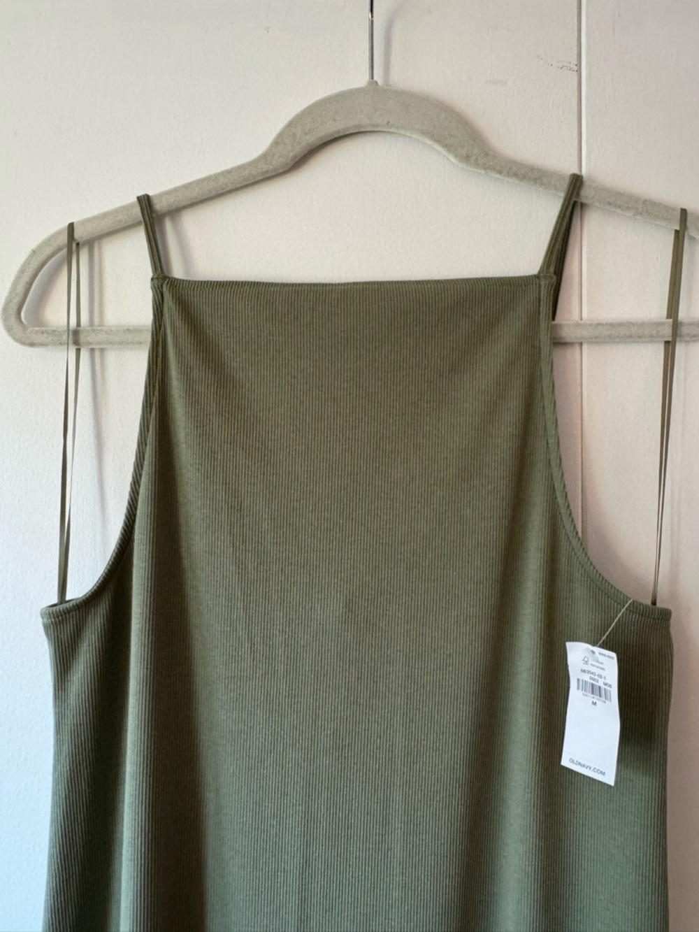 Sage Green Ribbed Dress with Square Neck
